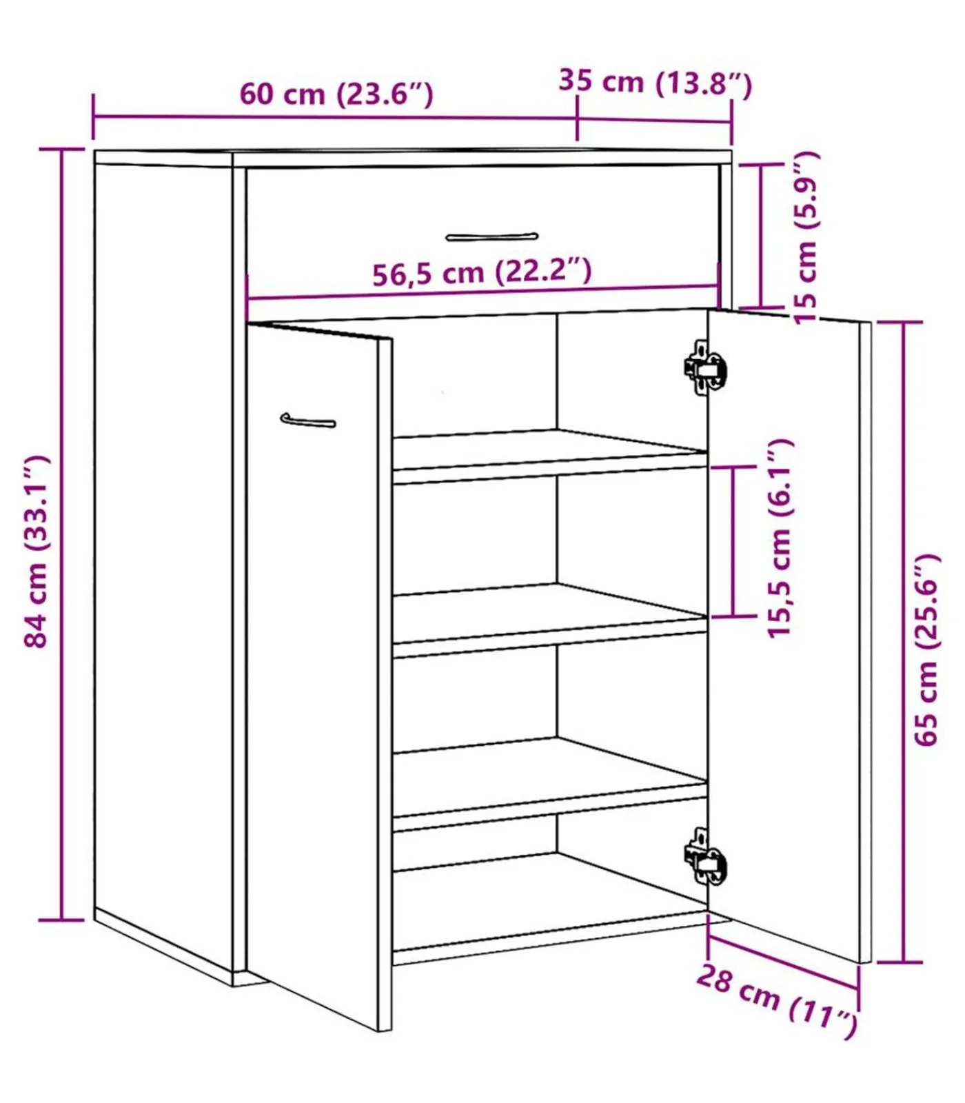 Discount Schoenenkast 60x35x84 cm bewerkt hout artisanaal eikenkleur Organiseren