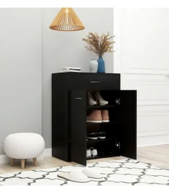 Best Schoenenkast 60x35x84 cm bewerkt hout zwart Organiseren