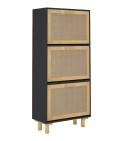 Outlet Schoenenkast 52x25x115 cm bewerkt hout en rattan zwart Organiseren