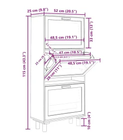 Outlet Schoenenkast 52x25x115 cm bewerkt hout en rattan zwart Organiseren