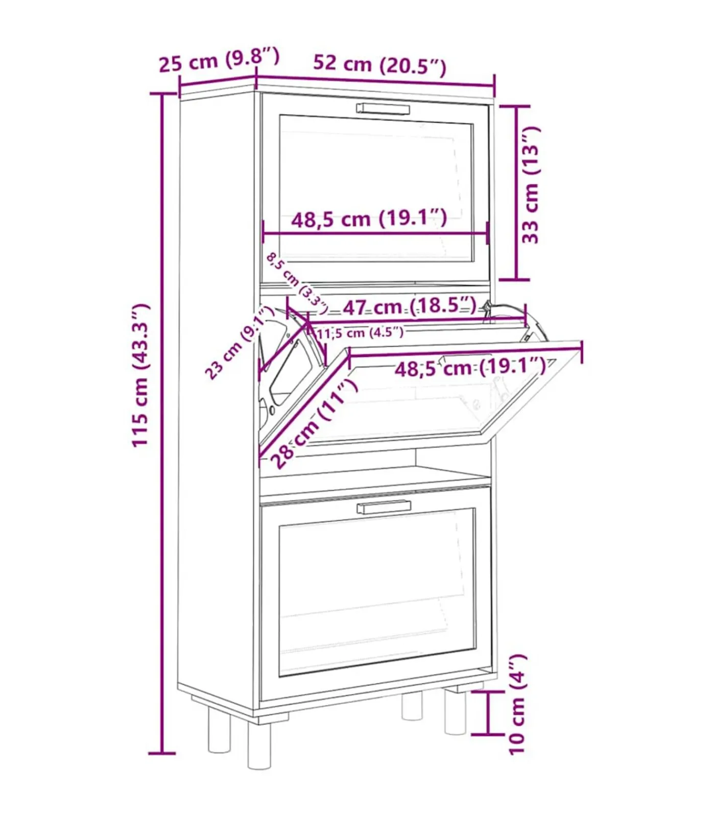 Outlet Schoenenkast 52x25x115 cm bewerkt hout en rattan zwart Organiseren