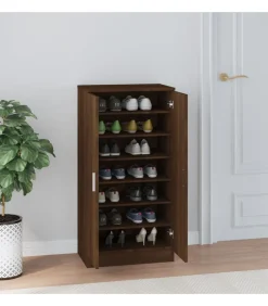 Schoenenkast 55x35x108 cm bewerkt hout bruin eikenkleur Organiseren