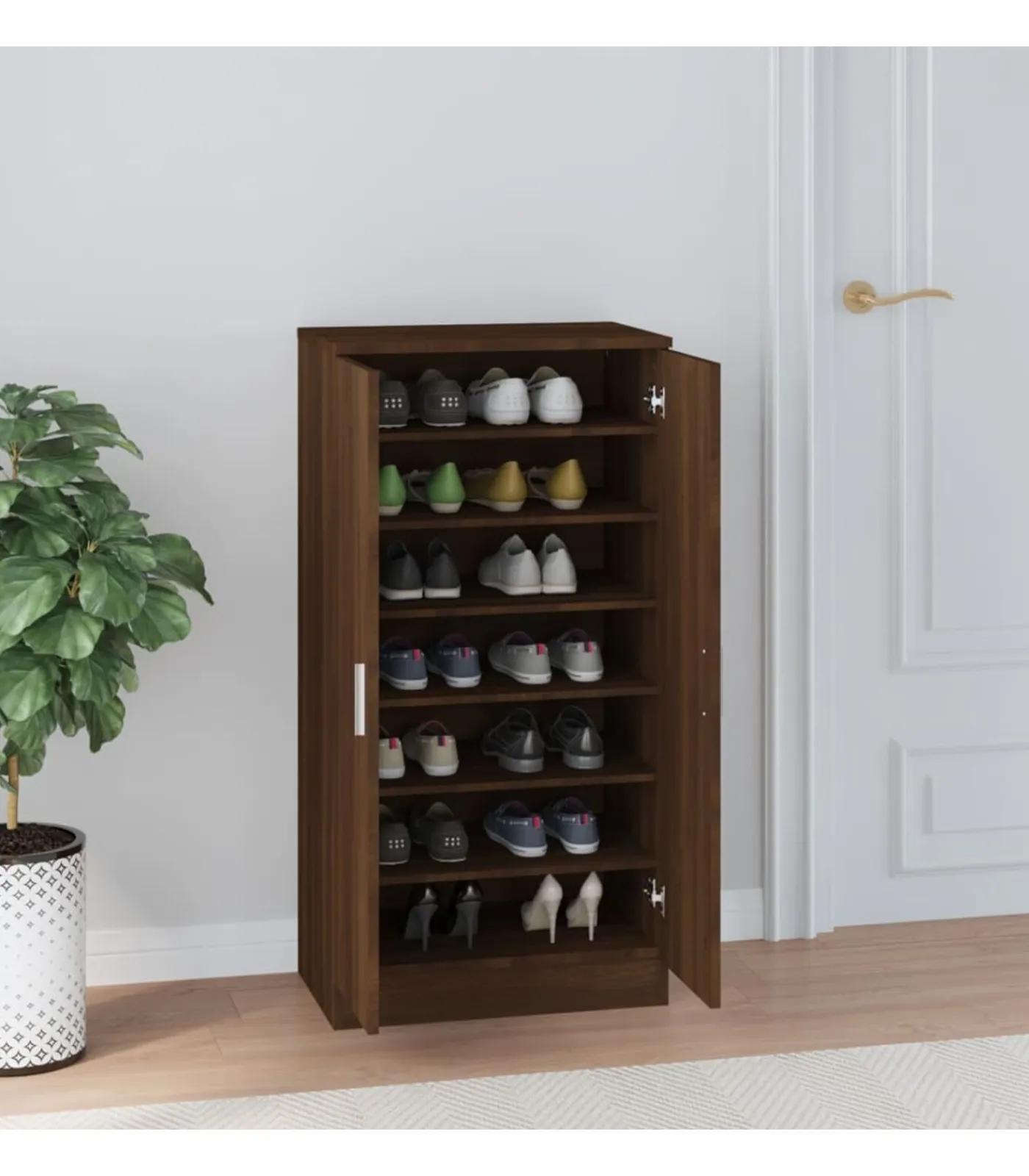 Schoenenkast 55x35x108 cm bewerkt hout bruin eikenkleur Organiseren