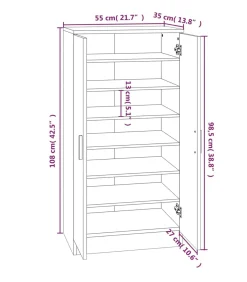 Schoenenkast 55x35x108 cm bewerkt hout bruin eikenkleur Organiseren