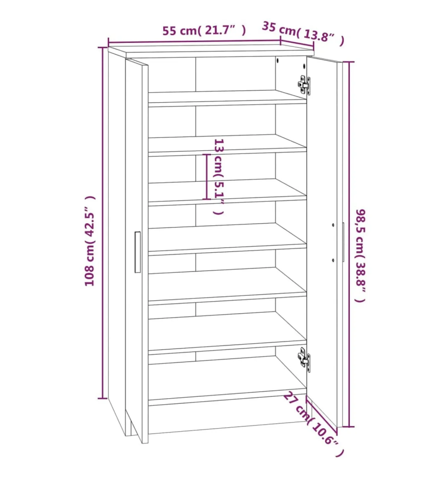 Schoenenkast 55x35x108 cm bewerkt hout bruin eikenkleur Organiseren