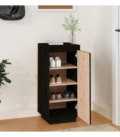 Schoenenkast 35x35x80 cm massief grenenhout zwart Organiseren