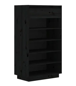 Best Schoenenkast 60x34x105 cm massief grenenhout zwart Organiseren