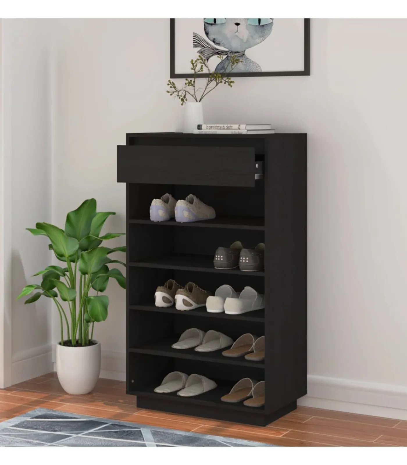 Best Schoenenkast 60x34x105 cm massief grenenhout zwart Organiseren