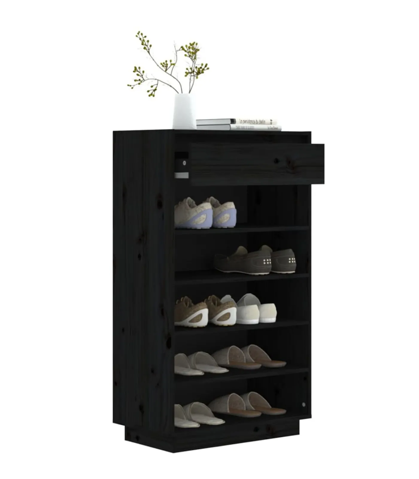 Best Schoenenkast 60x34x105 cm massief grenenhout zwart Organiseren