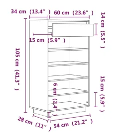 Best Schoenenkast 60x34x105 cm massief grenenhout zwart Organiseren