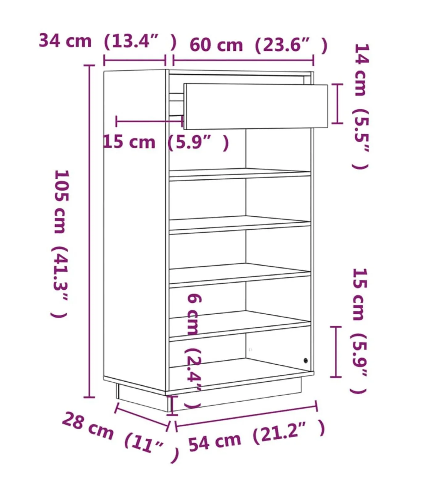 Best Schoenenkast 60x34x105 cm massief grenenhout zwart Organiseren
