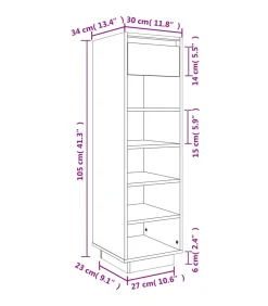 Sale Schoenenkast 34x30x105 cm massief grenenhout zwart Organiseren