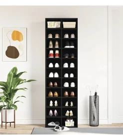 Sale Schoenenkast 54x34x183 cm spaanplaat zwart eikenkleurig Organiseren