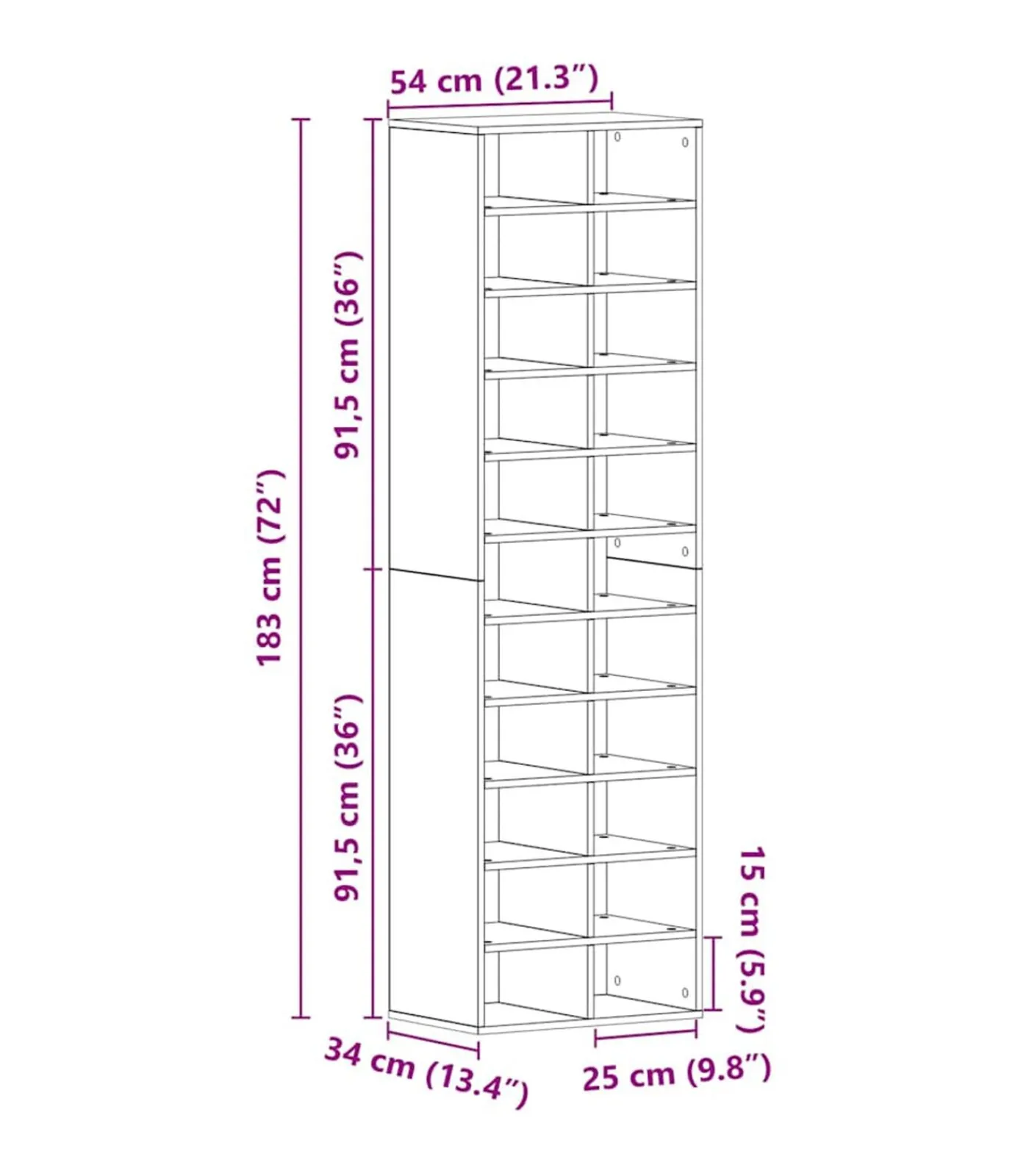 Discount Schoenenkast 54x34x183 cm spaanplaat ambachtelijk eikenkleurig Organiseren