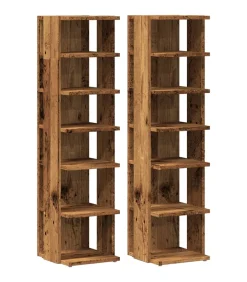 New Schoenenkasten 2 st 28x27x102 cm bewerkt hout oud houtkleurig Organiseren