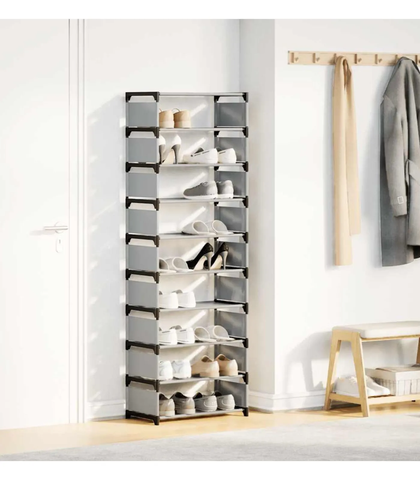 Best Schoenenrek 10-laags 54x28x158 cm nonwoven stof grijs Organiseren