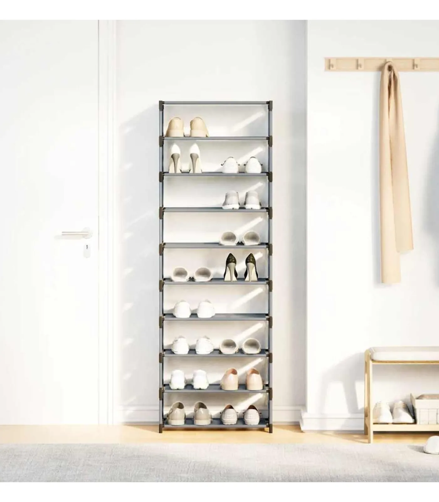 Best Schoenenrek 10-laags 54x28x158 cm nonwoven stof grijs Organiseren