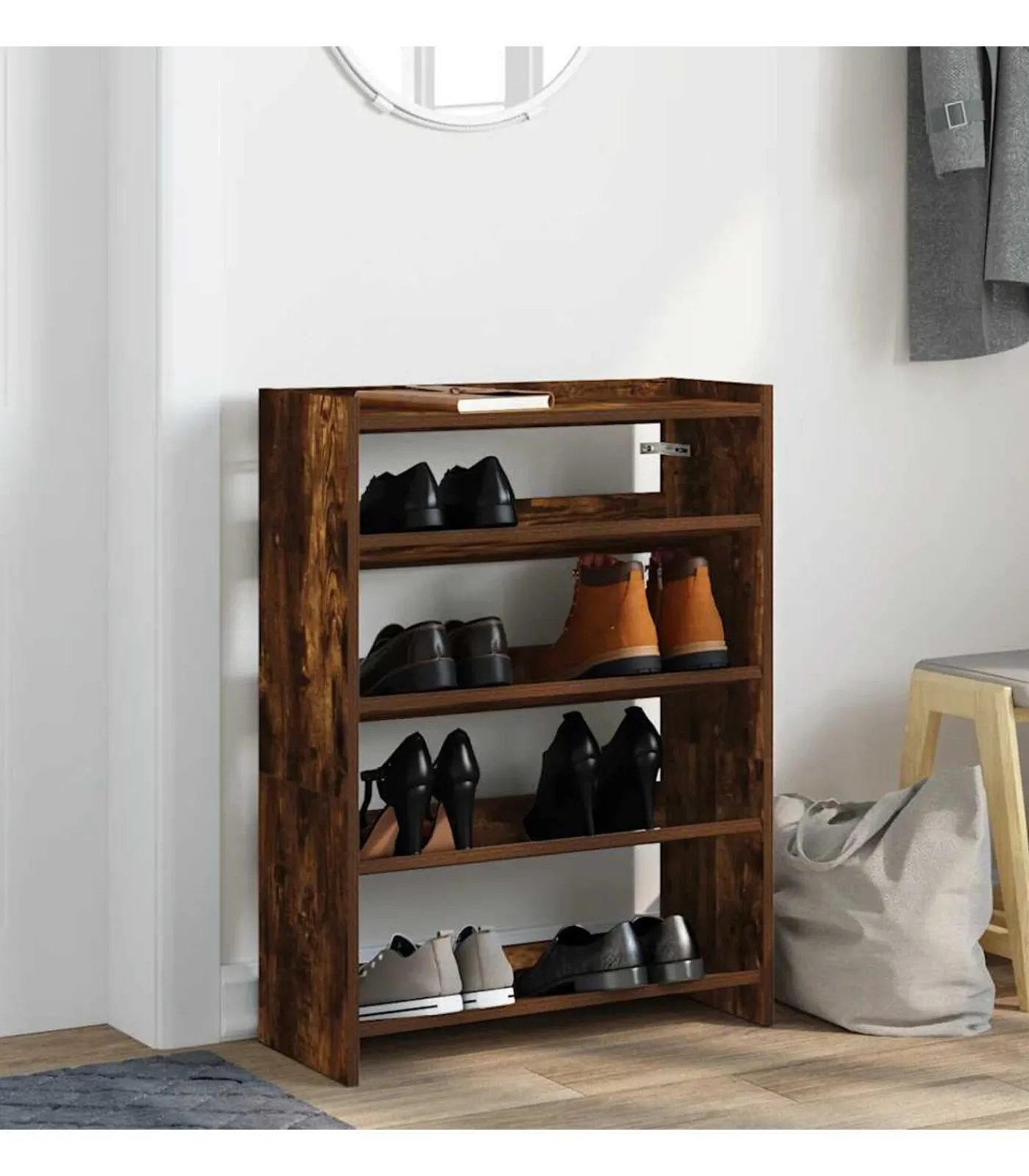 Hot Schoenenrek 60x25x81 cm bewerkt hout gerookt eikenkleurig Organiseren