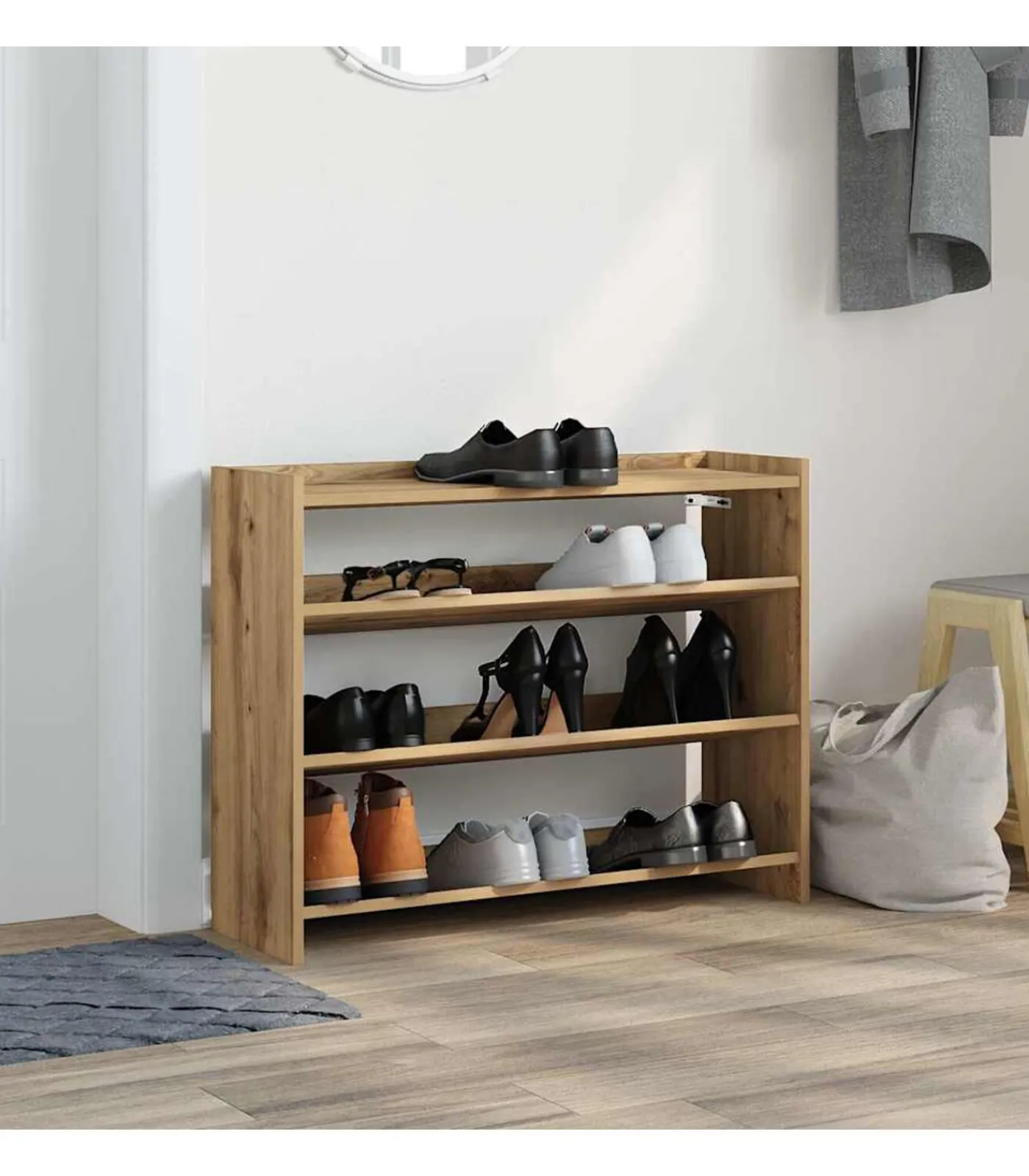 Schoenenrek 80x25x62 cm bewerkt hout artisanaal eikenkleur Organiseren