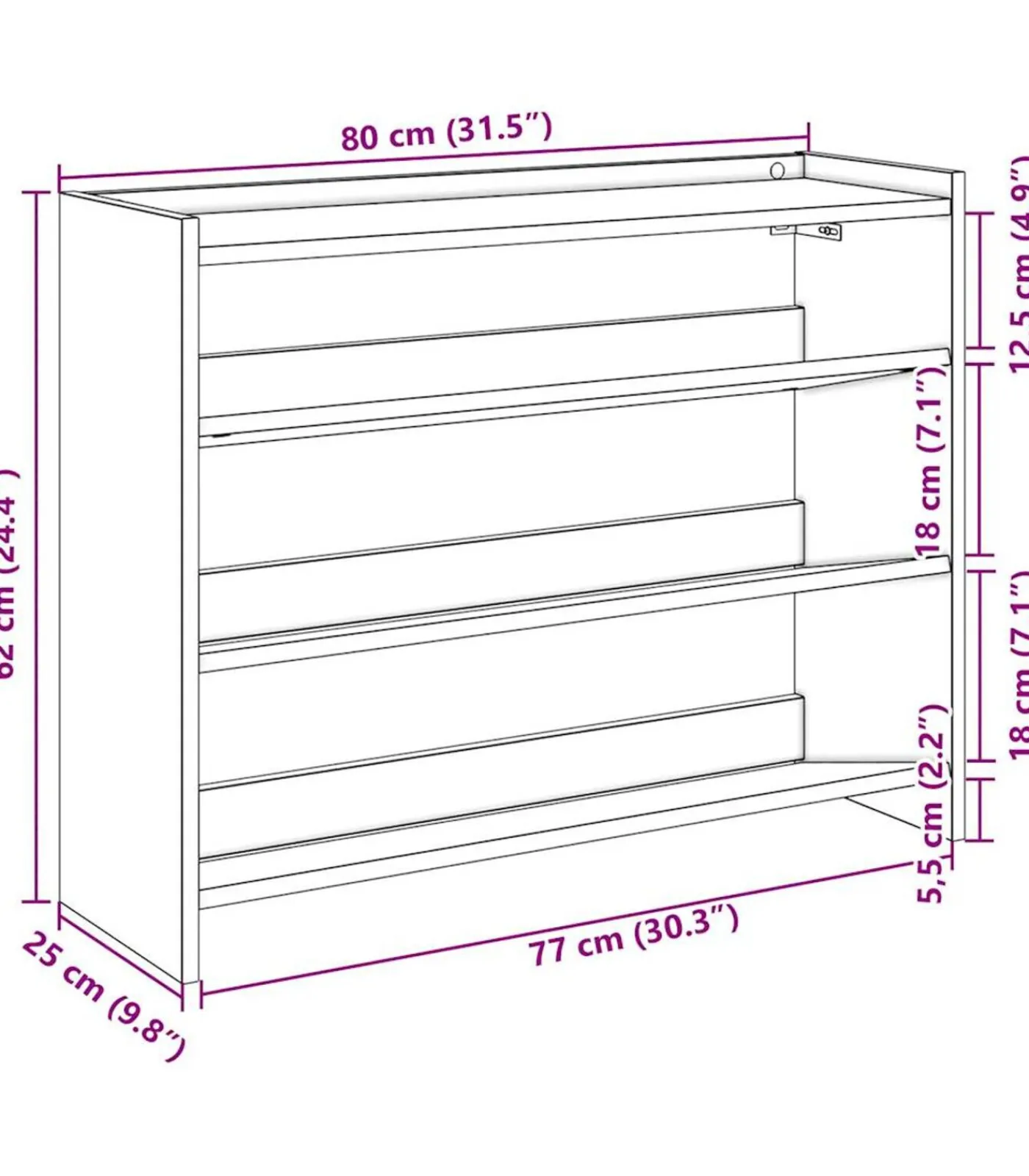 Schoenenrek 80x25x62 cm bewerkt hout artisanaal eikenkleur Organiseren