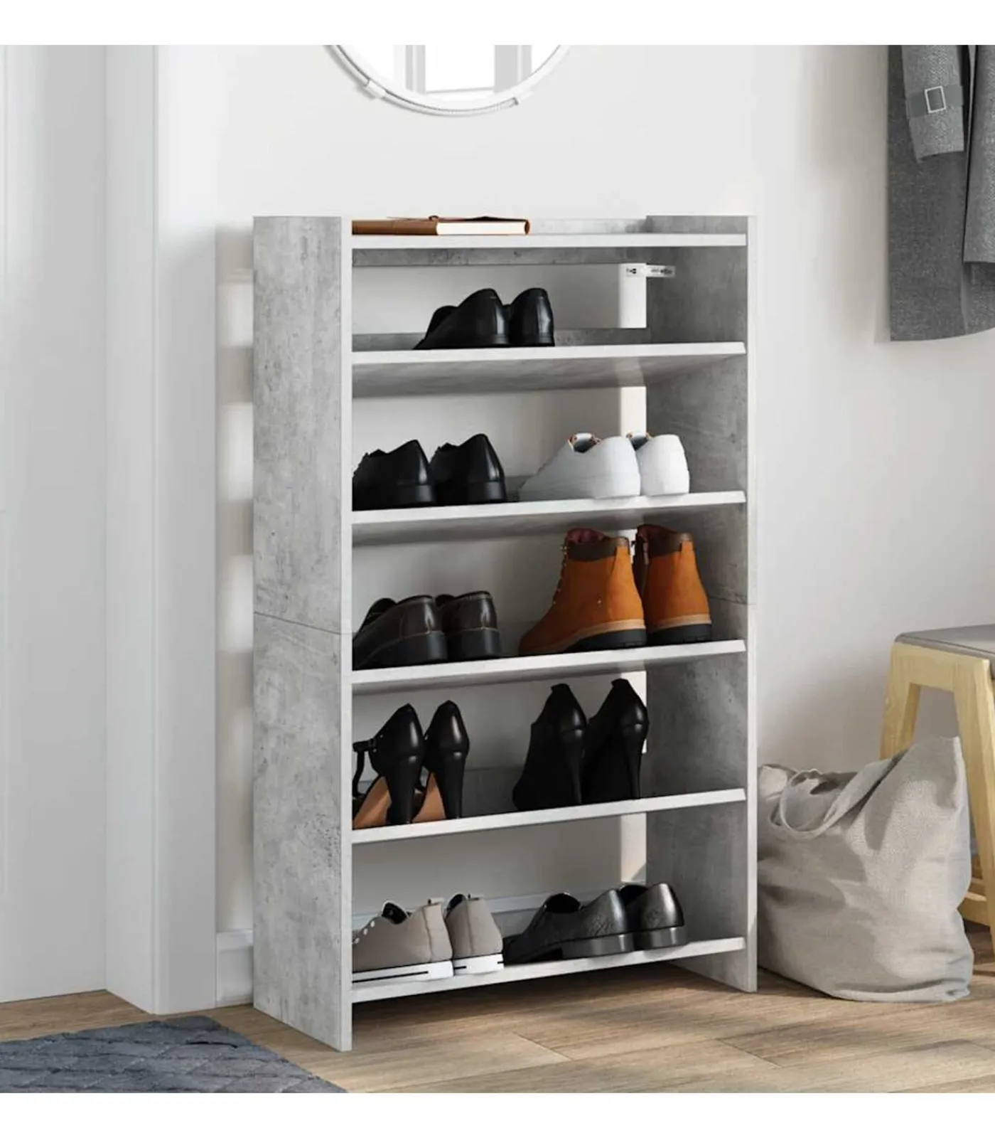 Outlet Schoenenrek 60x25x100 cm bewerkt hout betongrijs Organiseren