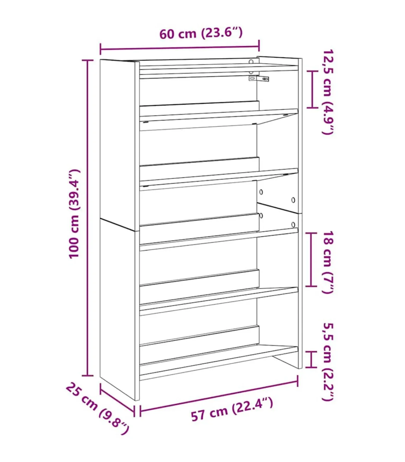 Outlet Schoenenrek 60x25x100 cm bewerkt hout betongrijs Organiseren