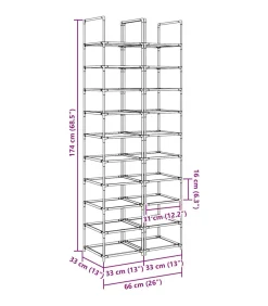 New Schoenenrekken 2 st 33x33x174 cm vliesvrij 10-laags zwart Organiseren