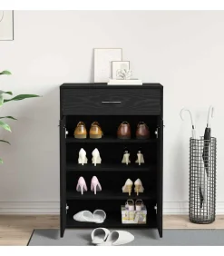 New Schoenrek met lade Zwart eiken 60 x 35 x 84 cm Bewerkt hout Organiseren