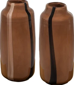 Best Selena Vaas Met Streep - Glas - Bruin - Set van 2 Vazen