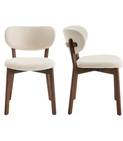 Hot Set van 2 stoelen AURA in donker hout en beige boucle stof Stoelen