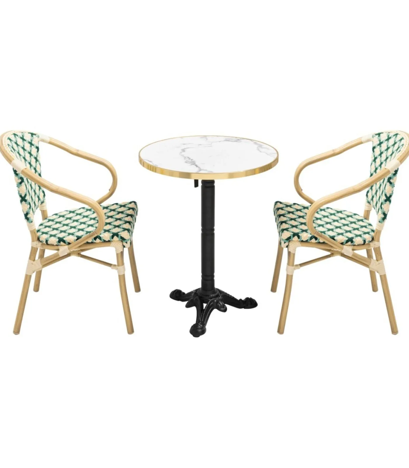 New Set van wit marmeren terrastafel en 2 groene stoelen Tuinmeubelen