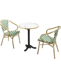 New Set van wit marmeren terrastafel en 2 groene stoelen Tuinmeubelen