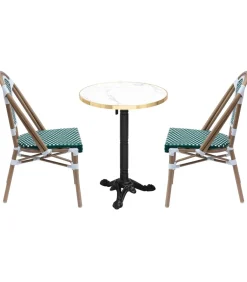 Discount Set van wit marmeren verstelbare terrastafel en 2 groene stoelen Tuinmeubelen
