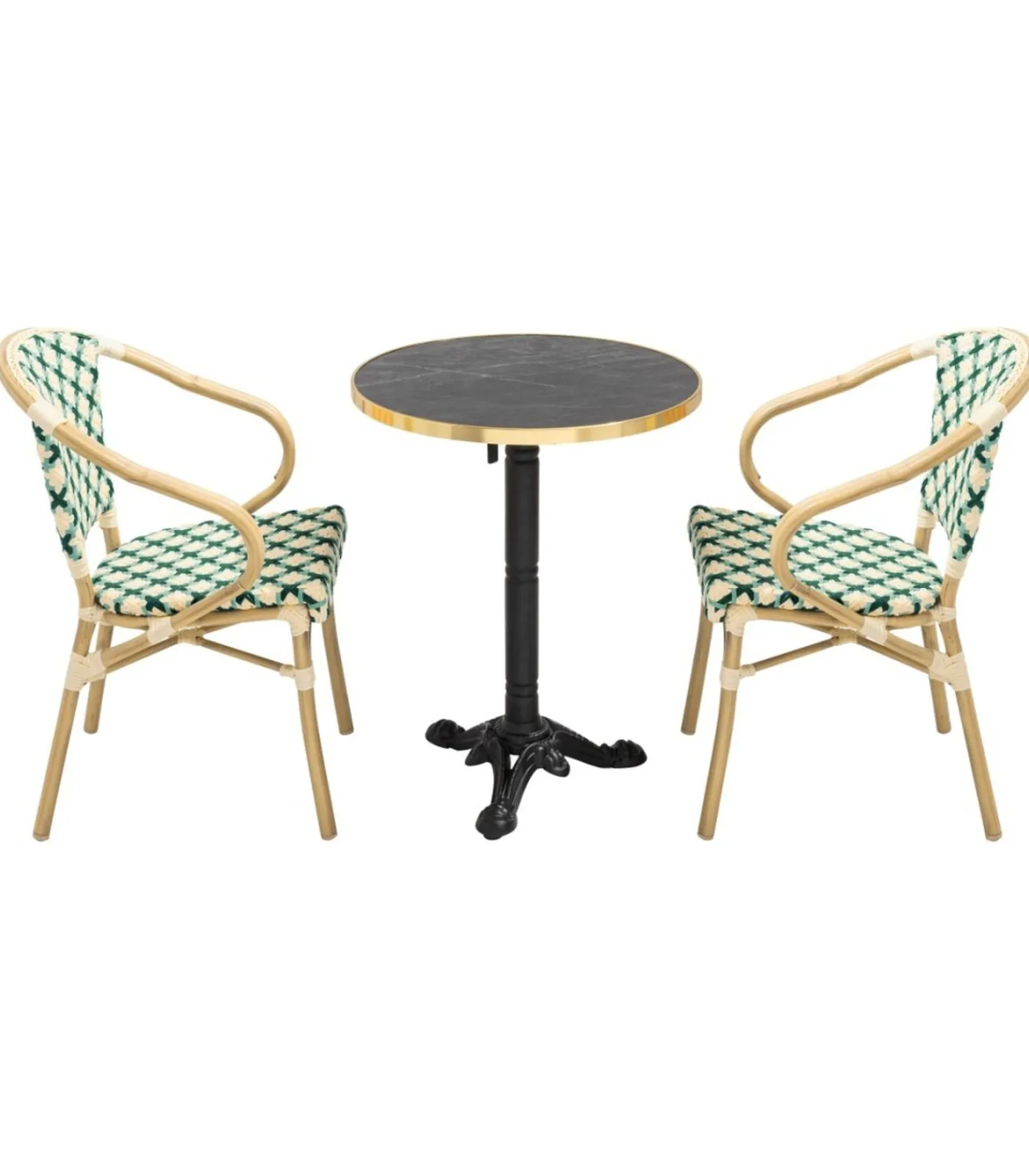 Online Set van zwart marmeren terrastafel en 2 groene stoelen Tuinmeubelen