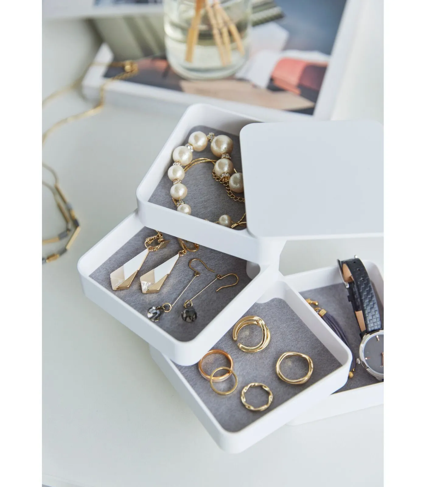 Hot Sieradendoos Vierkant - 4 niveaus - Tower - Wit Organiseren