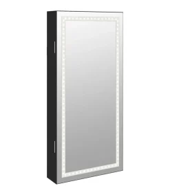 New Sieradenkast met spiegel en LED wandgemonteerd zwart Spiegels