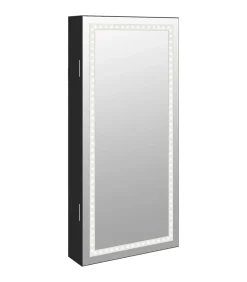 New Sieradenkast met spiegel en LED wandgemonteerd zwart Spiegels