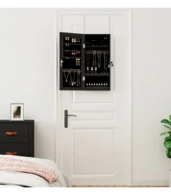 New Sieradenkast met spiegel en LED wandgemonteerd zwart Spiegels