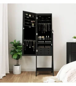 Sale Sieradenkast met spiegel en LED-verlichting vrijstaand zwart Spiegels