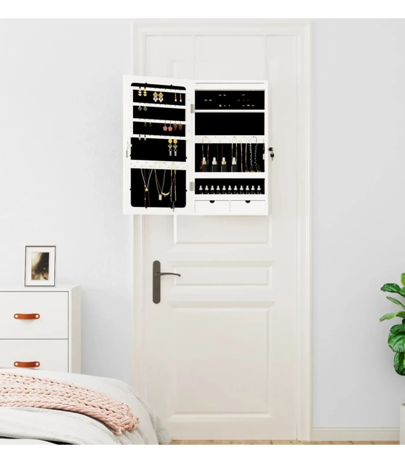 Best Sieradenkast met spiegel en LED wandgemonteerd wit Spiegels