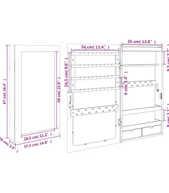 Best Sieradenkast met spiegel en LED wandgemonteerd wit Spiegels
