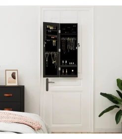 New Sieradenkast met spiegel wandgemonteerd 30x8,5x90 cm zwart Spiegels