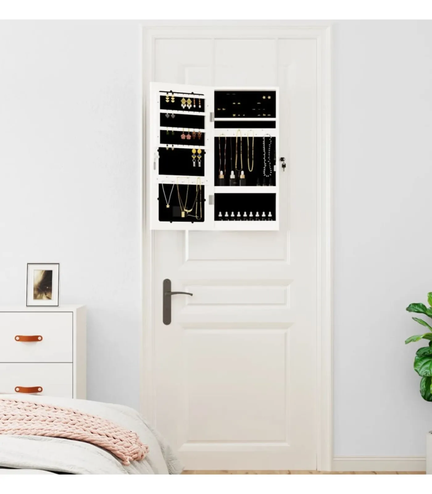 Best Sieradenkast met spiegel en LED wandgemonteerd wit Spiegels