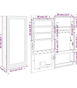 Best Sieradenkast met spiegel en LED wandgemonteerd wit Spiegels