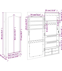 New Sieradenkast met spiegel wandgemonteerd 37,5x10x90 cm Spiegels