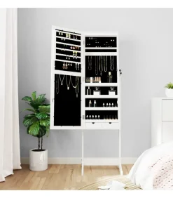 New Sieradenkast met spiegel met LED-verlichting vrijstaand wit Spiegels