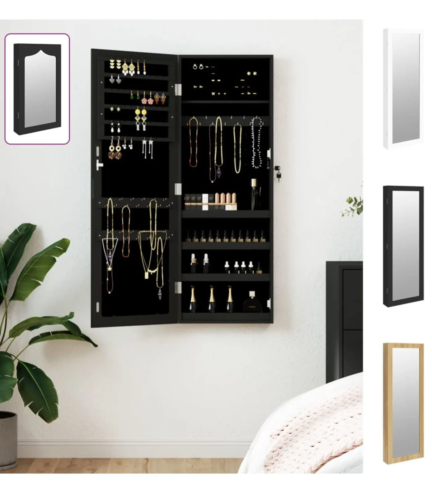 New Sieradenkast met spiegel wandgemonteerd 37,5x10x106 cm Spiegels