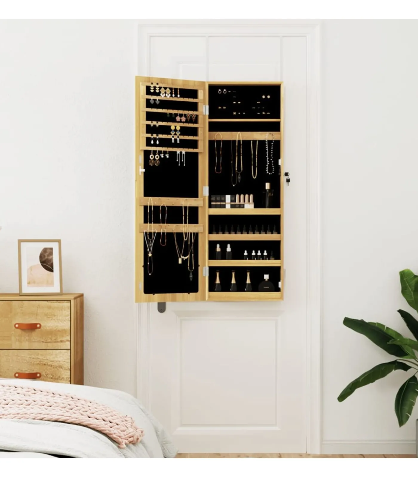 New Sieradenkast met spiegel wandgemonteerd 37,5x10x106 cm Spiegels