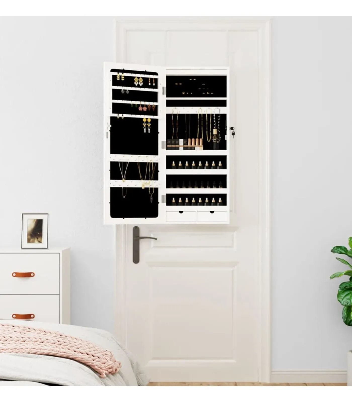 Best Sieradenkast met spiegel en LED wandgemonteerd wit Spiegels