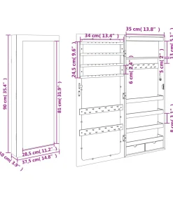 Best Sieradenkast met spiegel en LED wandgemonteerd wit Spiegels